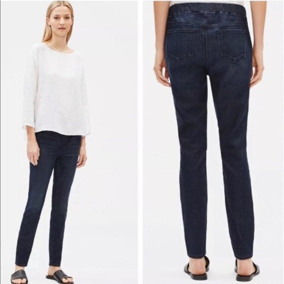 Eileen Fisher Stretch Organic Cotton Jeans Pull-On Minimalist Pants Denim Slim S - Picture 1 of 15